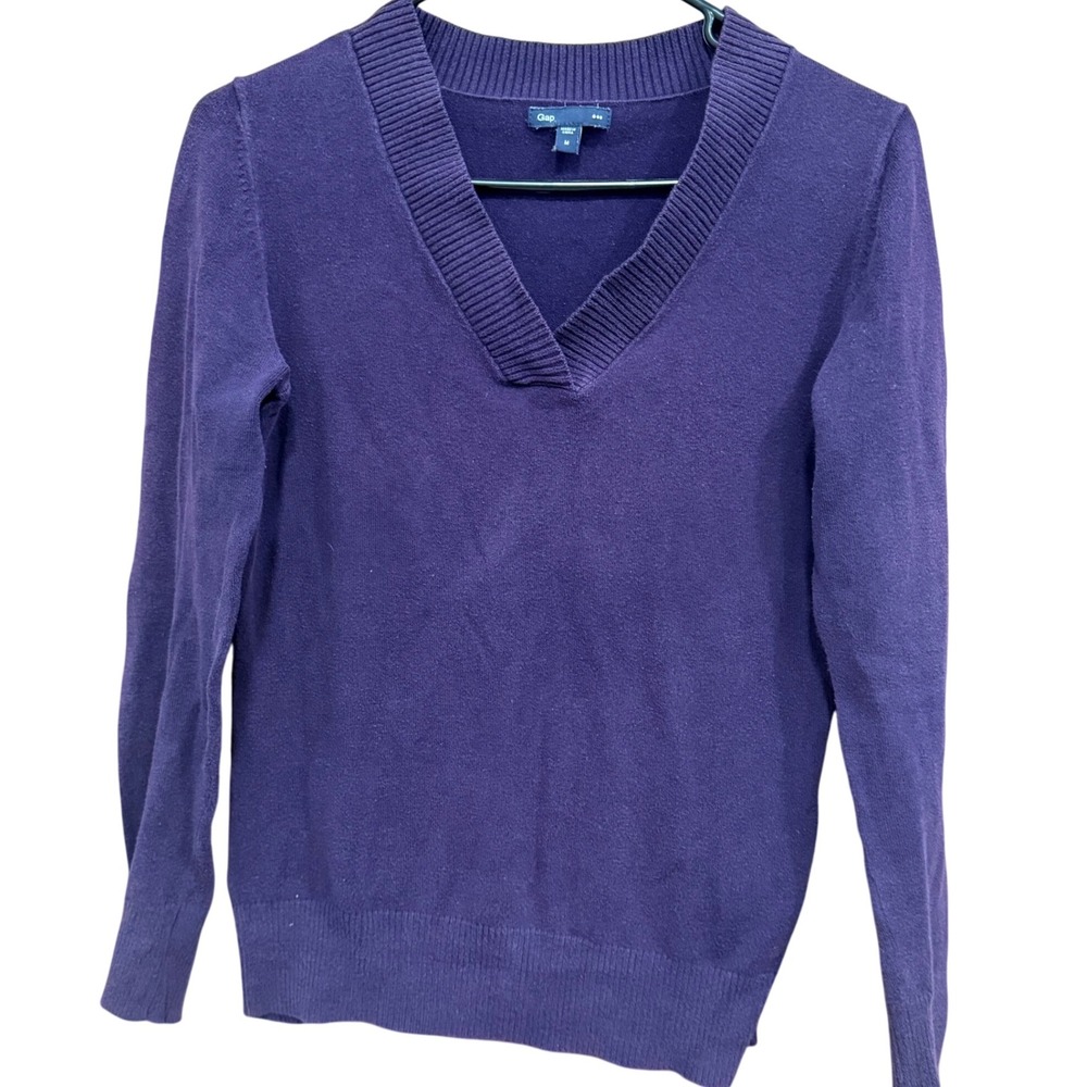Gap‎ Womens Purple Cotton Blend V Neck Long Sleeve Pullover Sweater Medium
